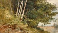 Aaron Draper Shattuck (1832 - 1928) Summer Foliage, stamped lower right, oil on canvas laid down on masonite, 11 1/2" x 19"