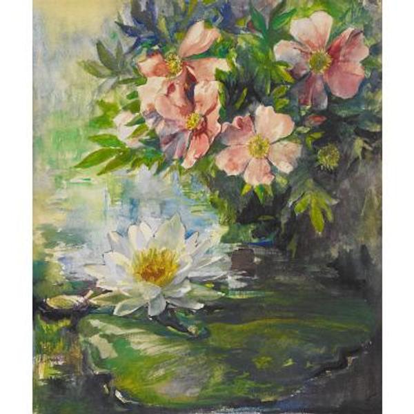 Wild Roses and Water Lily - Study of Sunlight, ca.  1883, by John La Farge (1835 - 1910)