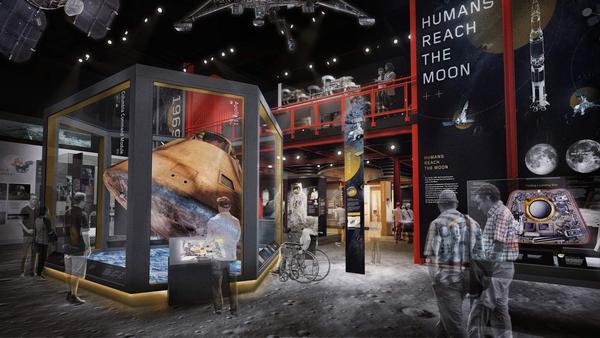 Smithsonian's National Air and Space Museum's upcoming Destination Moon exhibition will explore the extraordinary combination of motivations, resources, and technologies that made it possible for humans to go to the Moon.  The exhibition’s highlights will include the Apollo 11 Command Module Columbia, Neil Armstrong’s Apollo 11 spacesuit, and a Saturn V engine.  