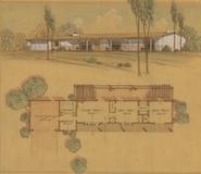 Floor Plan and Perspective, Cliff May San Diego Ranch House, 1950s