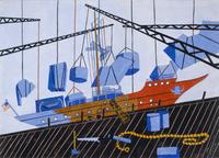 Jacob Lawrence, Decommissioning the Sea Cloud, 1944.  Watercolor on paper.  Santa Barbara Museum of Art, Gift of Mr.  and Mrs.  Burton Tremaine, Jr.