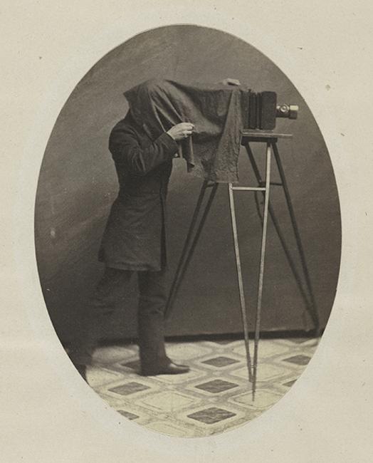 : Unknown American, active 1850s.  Studio Photographer at Work, ca.  1855.  Salted paper print from paper negative.  The Metropolitan Museum of Art, William L.  Schaeffer Collection, Promised Gift of Jennifer and Philip Maritz, in celebration of the Museum's 150th Anniversary