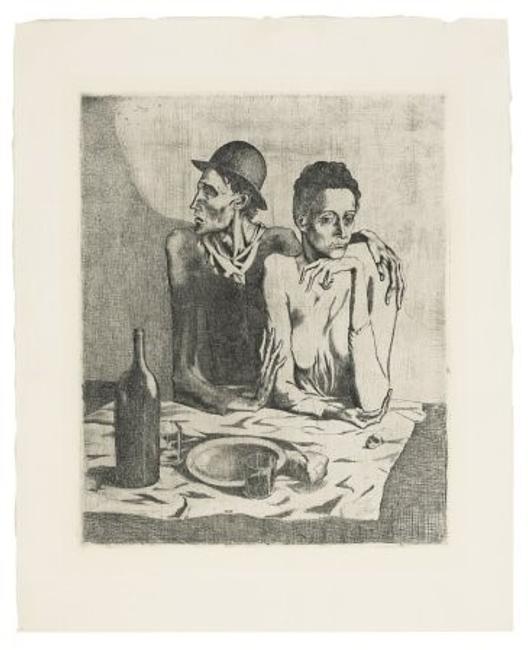 PABLO PICASSO Le Repas Frugal etching with drypoint, 1904 Image: 18⅛ x 14¾ in.  (460 x 375 mm.) Sheet: 24⅝ x 19⅞ in.  (626 x 505 mm.) 