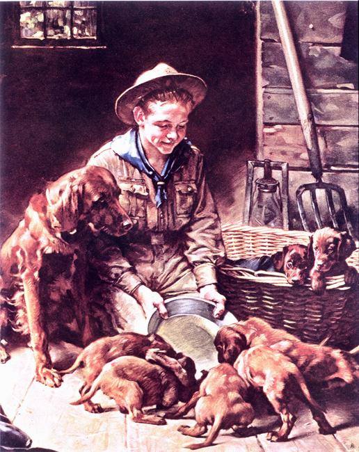 Norman Rockwell, "Good Friends," 1927 Illustration for Boy Scouts of America calendar, 1927 ©1927: Norman Rockwell Family Agency.  All rights reserved.  Norman Rockwell Museum Collections