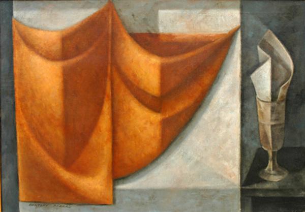 Bentley Schaad, Curtain and Cup, 1950s, oil on canvas, 25 x 36 inches