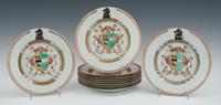 Ten Chinese export armorial plates, ca.  1720, brought $16,157.50.