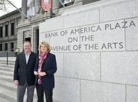 Museum of Fine Arts Director Malcolm Rogers, and Anne Finucane, Global Strategy & Marketing, Bank of America, dedicating the Bank of America Plaza on the Avenue of the Arts in Boston.  