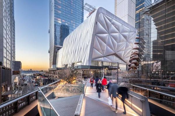 The Shed under construction, as seen from the High Line, February 2019.  Photo: Brett Beyer.  Project Design Credit: Diller Scofidio + Renfro, Lead Architect, and Rockwell Group, Collaborating Architect.