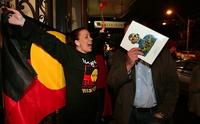 Protestors decry the sale of Aboriginal ancestor busts at Sotheby's