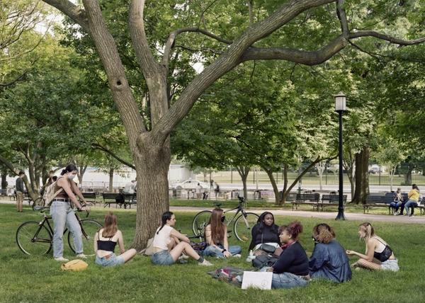 An-My Lê (American, born Vietnam, 1960), High School Students after Black Lives Matter Protest, Lafayette Park, Washington, D.C., 2020, pigmented inkjet print, High Museum of Art, Atlanta, commissioned with funds from the Forward Arts Foundation.  Courtesy of the artist and Marian Goodman Gallery.  © An-My Lê.