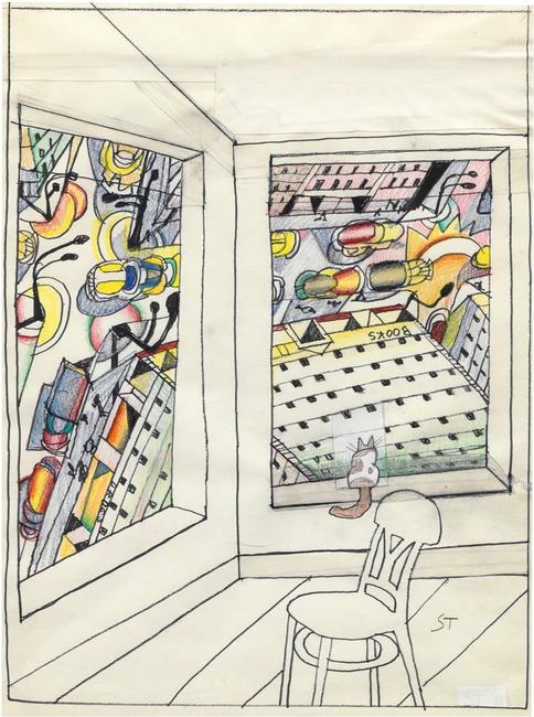 Saul Steinberg, Looking Down, 1988