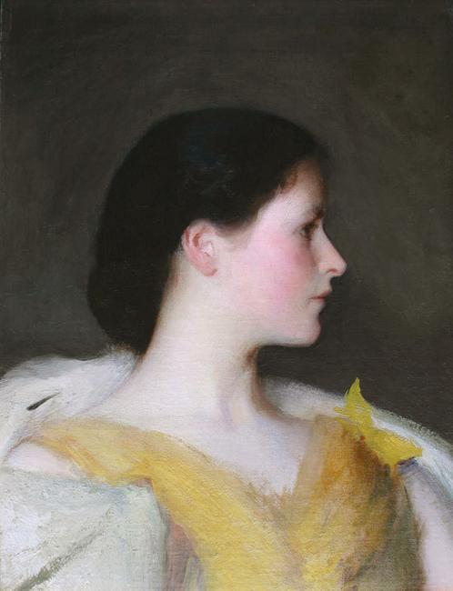 Edmund Charles Tarbell (1862 - 1938) Girl's Head (Lydia Hatch) unsigned oil on canvas 20" x 15"