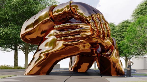 Artist Hank Willis Thomas' and MASS Design Group's "The Embrace," a 22-foot bronze-finish sculpture of intertwined arms, was the winning design in 2019 for a new Coretta Scott King and Martin Luther King Jr.  memorial on the Boston Common.