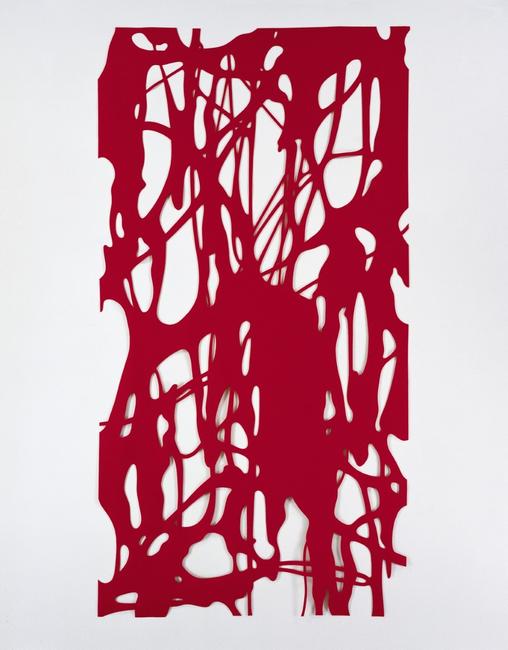 Arturo Herrera, "Untitled," 2002.  Red wool felt, 84 x 44 in., © Arturo Herrera.  Linda Pace Foundation Collection, Ruby City, San Antonio, Texas