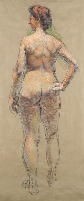 Jerry Weiss "Standing Nude, Life Size" signed lower right pastel on kraft paper $6,000 