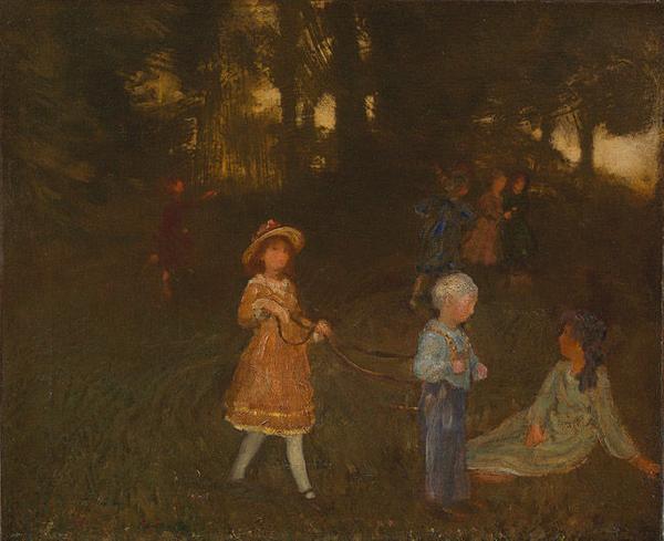 Arthur Bowen Davies, "Children Playing," ca.  1896, oil on canvas, 18 x 22 inches