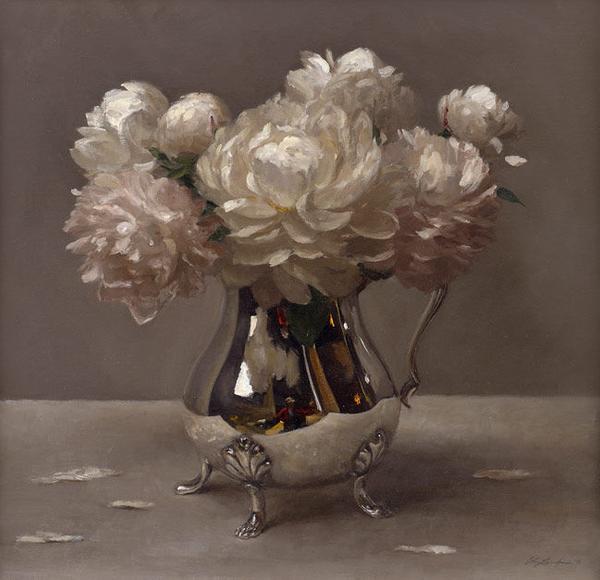 Sarah K.  Lamb, Peonies with Self Portrait, 2011