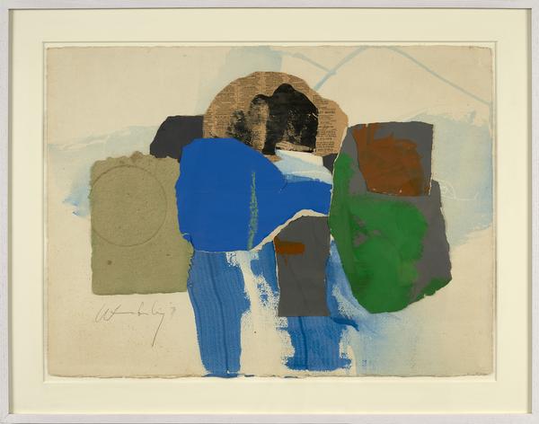 Frank Wimberley, Untitled (Collage), 1971, Newsprint, handmade paper, Color-aid and painted paper on Arches paper, 22 1/2 x 30 inches.