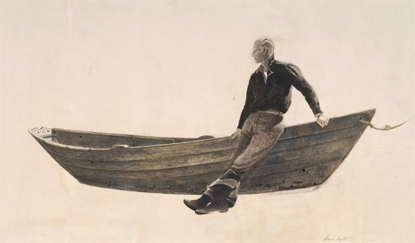 Andrew Wyeth (American, 1917–2009) Young Fisherman and Dory, Study for To The Westward, 1944, drybrush on paper, 29¾” x 39¼”, museum purchase, 1954.906 © Andrew Wyeth