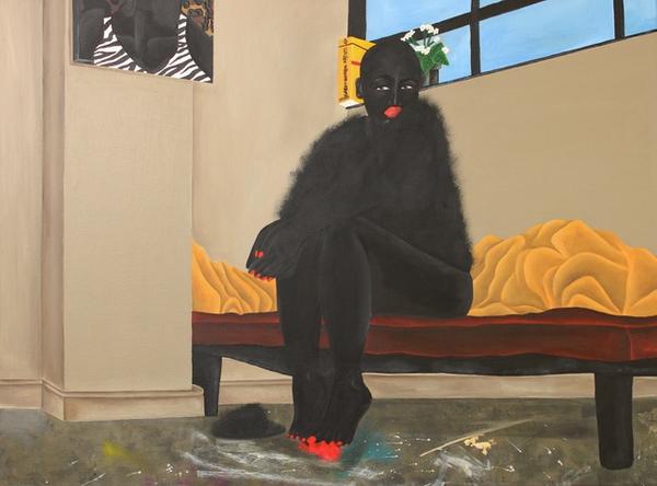 Zandile Tshabalala, Lady in her Studio, 2020.  Acrylic on Canvas, 90 x 120 cm.