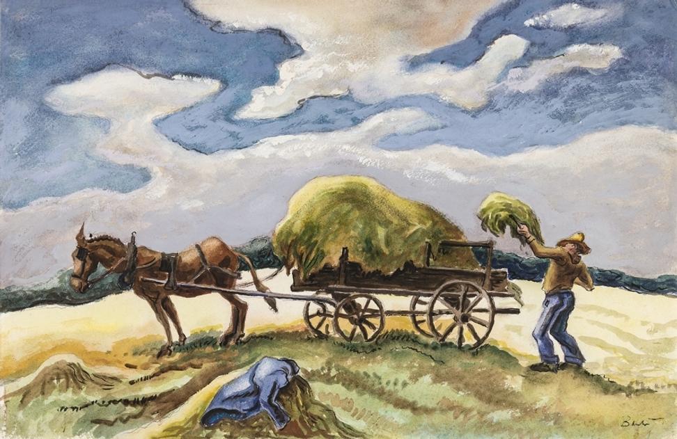 Thomas Hart Benton (1889-1975), Loading Hay, n.d., Watercolor and ink on paper, 14 1/2 x 22 in.  