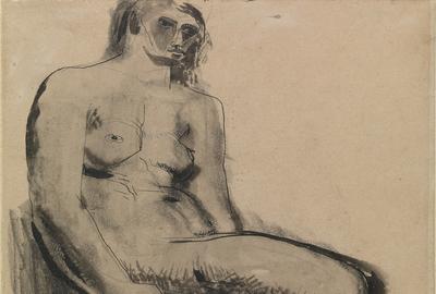 Seated Nude, 1929, Pen & ink wash on paper, 42.9 x 33.8 cms (163⁄4 x 131⁄4 in).  Courtesy Osborne Samuel Gallery.  