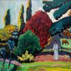 Two paintings by Gabriele Münter (German, 1877-1962) will be sold, including this gorgeous oil on board titled Dame im Park, Mariahalde (est.  $150,000-$250,000).