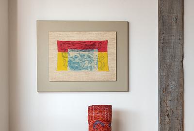 Ed Rossbach Turkish Embroidery Red Yellow Blue, 1972 (top) Katherine Westphal, Ritual, 1999 (bottom)