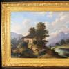 Large 19th century oil on canvas painting of a Swiss Alps cottage, housed in the original gold gilt frame.