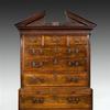 IMPORTANT GEORGE 111 MAHOGANY TALLBOY IN THE MANNER OF ROBERT GILLOW WITH AN ARCHITECTURAL FRETWORK PEDIMENT AND FINELY FLUTED COLUMNS.  