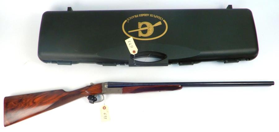 Chapuis Armes (France) Juxtapose Progress shotgun, 20 gauge, 2-shot side-by-side, ornately engraved and with special markings ‘WLM & Co. Scottsdale AC’ stamped underside of barrel. Comes with Chapuis Armes France fitted hard-side carry case. Estimate $4,000-$7,000
Stephenson's Auctioneers & Appraisers