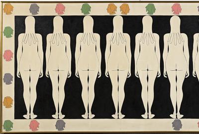 John Wesley, 7 Maidens, duco and oil on canvas, 1963.  Estimate $80,000 to $120,000.