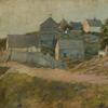 George Wharton Edwards (American, 1859-1950) Farmhouses on Monhegan Island, n.d.  Oil on canvas mounted on board.  18 1/2 x 25 in.  Anonymous Gift, Bruce Museum Collection 80.23.01 