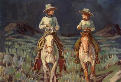 Harold Bugbee, Evening Ride, c.  1925-30, oil on canvas board, 12 x 14 inches.