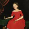 Ammi Phillips.  Portrait of a Winsome Young Girl in Red with Green Slippers, Dog and Bird.  Est.  $300/500,000.