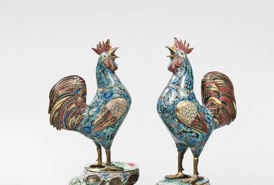Pair of Large Bronze and Cloisonné Roosters, China (Lot 333, Estimate $20,000-30,000)