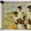 Painting by B.  Prabha (India, 1933-2001), titled Indian Women Painting, of six Indian women walking with their hair tied back, 30 ½ inches by 77 ½ inches (estimate: 15,000-$20,000).