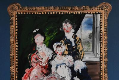 The Darlington Family Portrait by Mary Ronayne, 2021, Enamel on wood panel (120 x 90 cm)