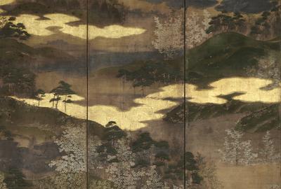 Artist unknown, Mount Yoshino (detail); Momoyama period, 16th century; H.  57 × W.  128 in.  (147.0 × 326.0 cm).  