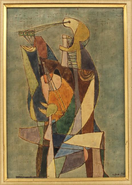 20th c.  art to be sold includes this abstract mixed media on paper by Afro Basaldella (Italian, 1912-1976) dated 1948.  This (and the large canvas by Julian Stanczak) is from the estate of a fellow artist and friend of both artists.  In 1956, Afro, as he is known, was given the award as Best Italian Artist at the Venice Biennale.