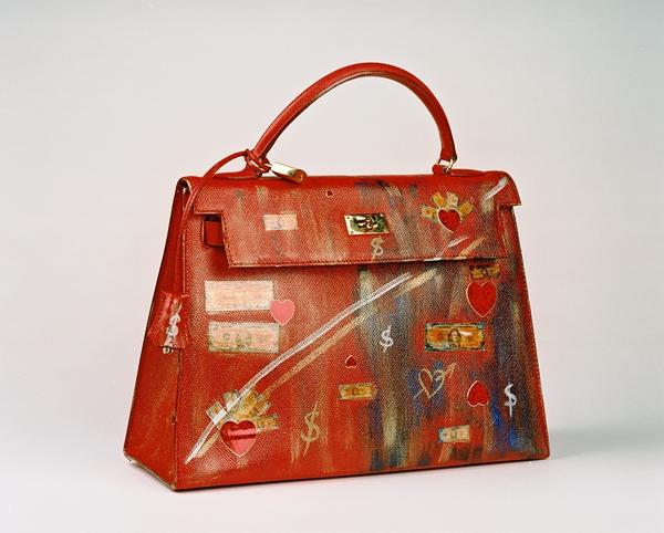 Copyrights Antonia Pia Gordon, Series Money & Love, The Irresistible Never Ending Search For True Love, Kelly Bag, “He is in the Bag”, Acrylics on Leather, 23,5x32,7x12,5 cm 