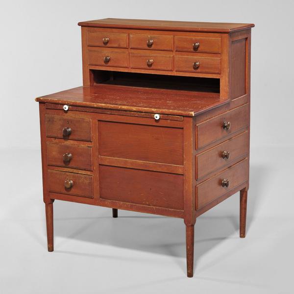 Shaker Red-stained Sewing Desk, c.  1830 (Lot 15, Estimate $20,000-$30,000)