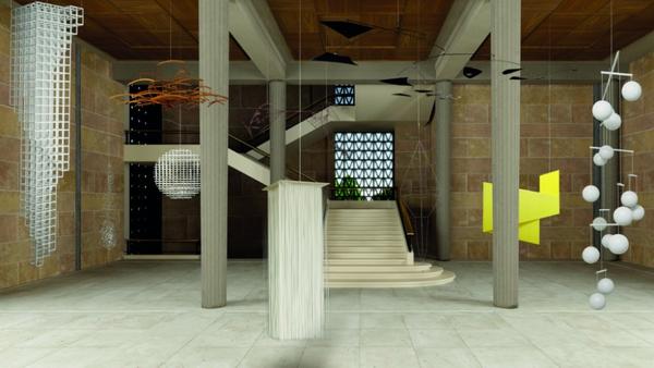 3D model of an exhibition view of Suspension at the Palais d'Iéna, Courtesy of Stéphane Deline