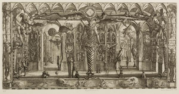 'Wunderkammer II', 1998.  Etching and aquatint, 10 x 21 inches.