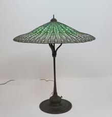 Leading the auction was this Tiffany Studios “Lotus” table lamp at $150,000, signed, 14 inches tall.