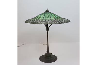 Leading the auction was this Tiffany Studios “Lotus” table lamp at $150,000, signed, 14 inches tall.