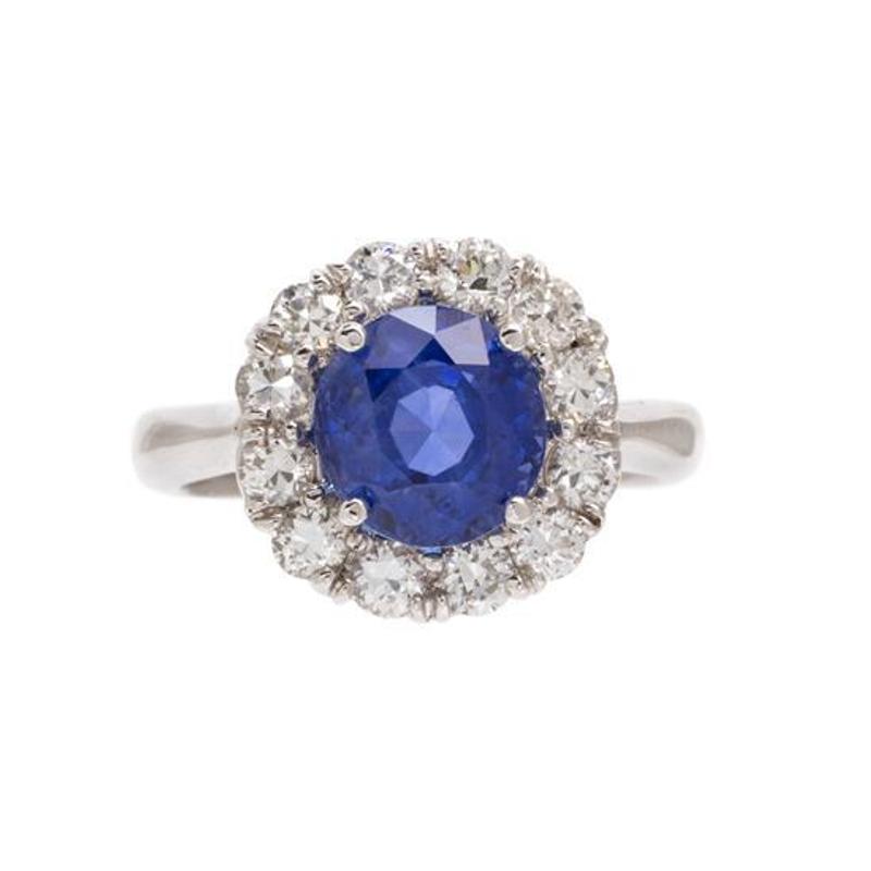 18 Karat White Gold, Burmese Sapphire and Diamond Ring