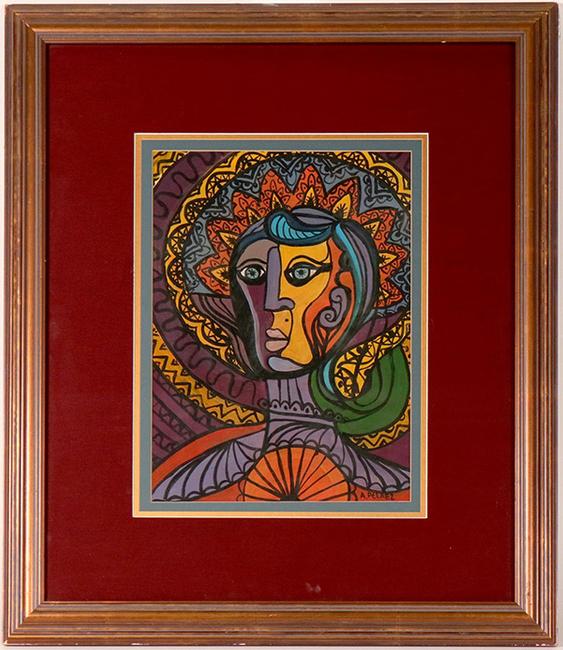 Original gouache on paper portrait of a woman by Cuban artist Amelia Pelaez (1896-1968), signed and with an image area of 16 inches by 11 ¾ inches (est.  $10,000-$20,000).