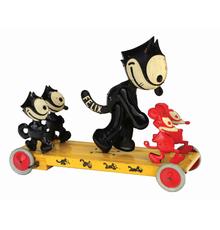 Large (14in long x 11in high) and very rare J.  Chein ‘Felix Frolic’ toy with central Felix figure, two smaller Felix figures, and two red mice.  Circa 1926.  One of only four known examples.  Ex Jeff Landes collection.  Estimate $20,000-$40,000