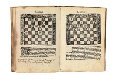 Lot 113: Luis de Lucena, Arte de Ajedres, first edition of the earliest extant manual on modern chess, Salamanca, circa 1496-97.  Estimate $10,000 to $15,000.  